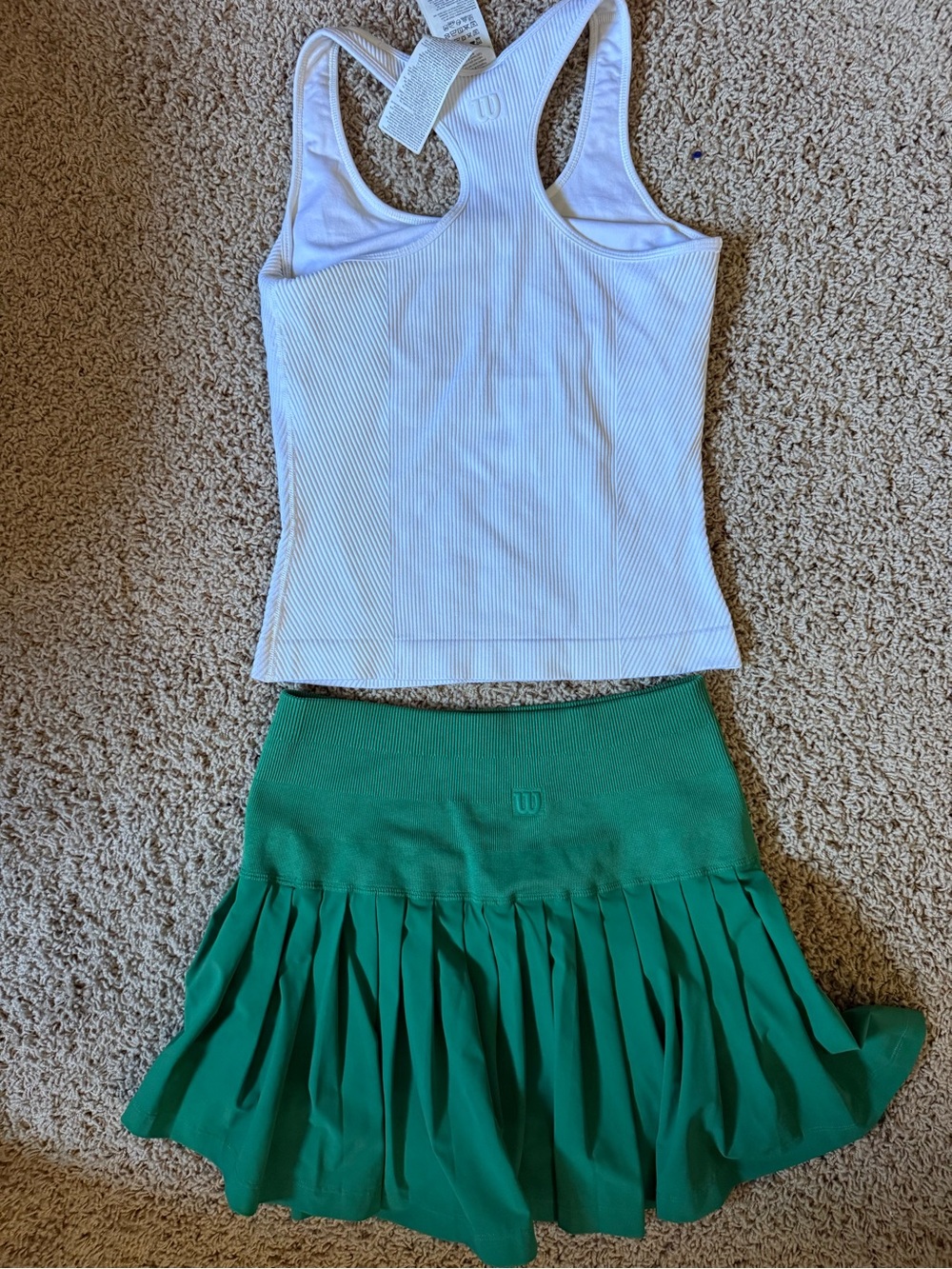 Wilson Ribbed Racerback Tank Top and Green Midtown Wrap Tennis Skirt Set - S - Picture 2 of 4